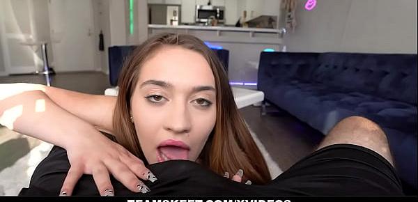  Horny teen with red lipstick gives a glorious blowjob POV